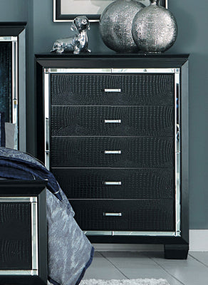 Mirror Accented Wooden Chest With 5 Drawers, Black