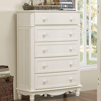 Wooden Five Drawer Chest With Knob Handles, White