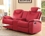 Glider Recliner Loveseat With Adjustable Headrest And Center Console, Red