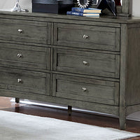 Transitional Style Wooden Dresser With 6 Drawers, Weathered Gray