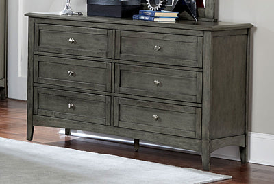 Transitional Style Wooden Dresser With 6 Drawers, Weathered Gray