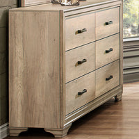 6 Drawer Wooden Dresser In Transitional Style, Natural Brown