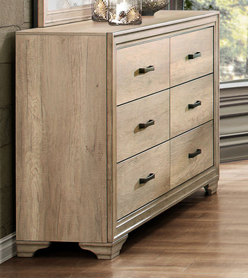 6 Drawer Wooden Dresser In Transitional Style, Natural Brown