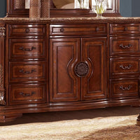 Traditional Wooden Dresser With Marble Top, Warm Cherry Brown