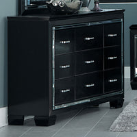 Mirror Accented Wooden Dresser With 9 Drawers, Black