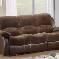 Double Reclining Sofa In Textured Microfiber Upholstery, Dark Brown