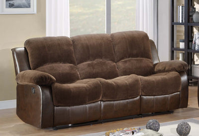 Double Reclining Sofa In Textured Microfiber Upholstery, Dark Brown