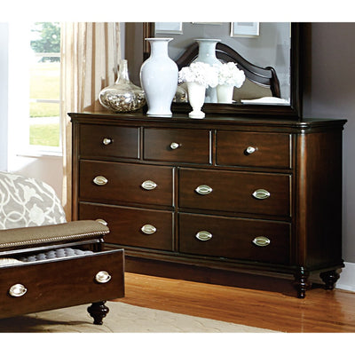 7 Drawer Wooden Dresser, Dark Cherry Brown
