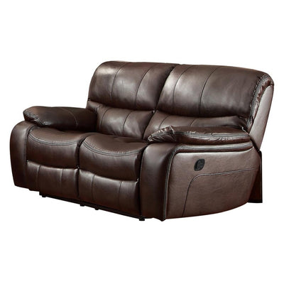Leather Upholstered Reclining Loveseat, Dark Brown