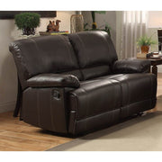 Leatherette Double Reclining Loveseat with Padded Armrest, Dark Brown