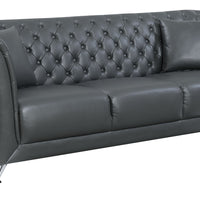 Contemporary Leatherette Button Tufted Sofa With Chrome Metal Legs, Gray