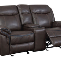 Transitional Faux Leather Gel Recliner Love Seat With Power Outlet, Brown