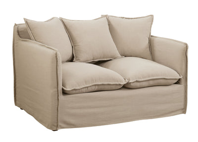 Transitional LinenLike Fabric Love Seat With Loose Back Pillows, Beige
