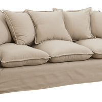 LinenLike Fabric Sofa With Loose Back Pillows, Beige