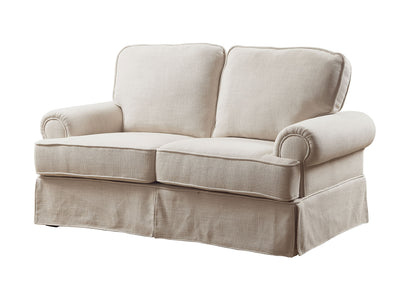 LinenLike Fabric Love Seat With TCushion Seating, Beige