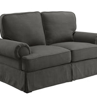 LinenLike Fabric Love Seat With Rolled Arms, Gray
