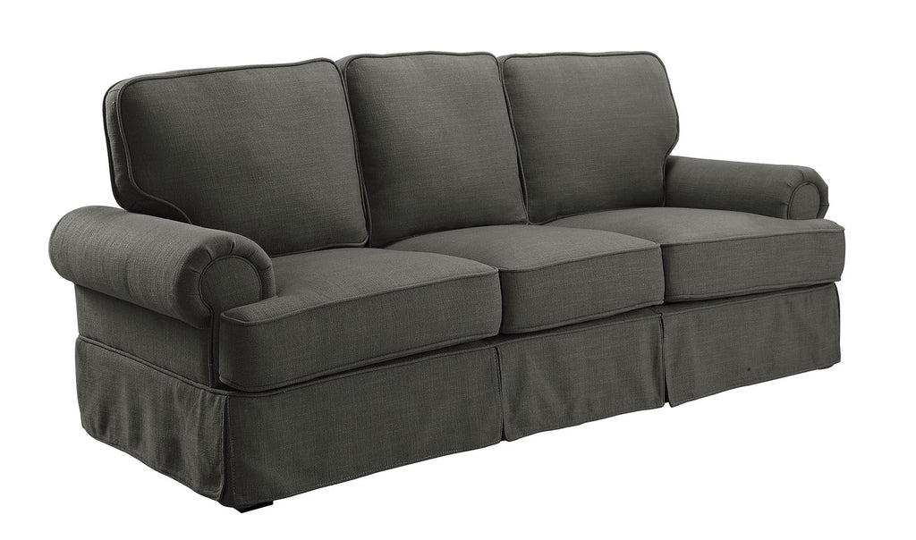Transitional LinenLike Fabric Sofa With Rolled Arms, Gray