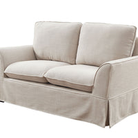 Transitional LinenLike Fabric Love Seat With Skirted Panel, Beige