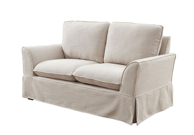 Transitional LinenLike Fabric Love Seat With Skirted Panel, Beige