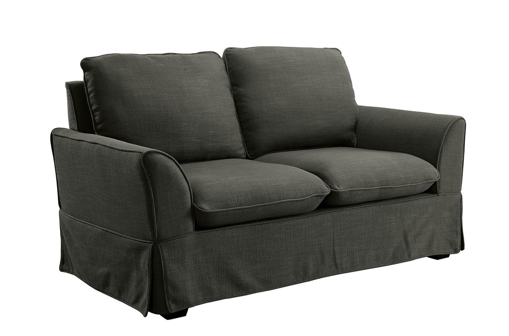 Transitional LinenLike Fabric Love Seat With Skirted Panel, Gray