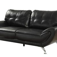 Contemporary Leatherette Sofa With Pillows, Black