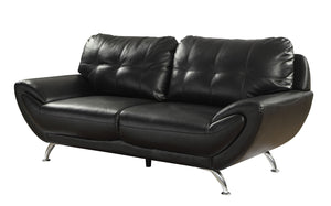 Contemporary Leatherette Sofa With Pillows, Black