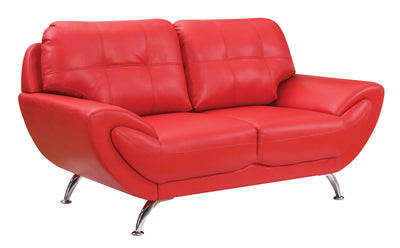 Contemporary Leatherette Love Seat With Tufting, Red