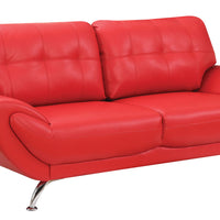 Contemporary Leatherette Sofa With Tufting, Red