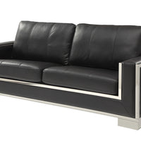 Contemporary Leather Gel Sofa With Plush Cushions, Black