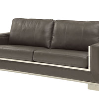 Contemporary Leather Gel Sofa With Plush Cushions, Gray
