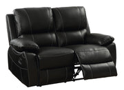 Contemporary Top Grain Leather Match Love Seat With Recliners, Black
