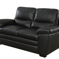 Contemporary Top Grain Leather Match Love Seat With Pillow Top Armrests , Black