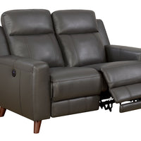 Transitional Leather Gel Recliner Love Seat With Power Outlet, Gray