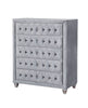 Fabric and Solid Wood Chest With Button Tufted Front, Gray
