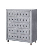 Fabric and Solid Wood Chest With Button Tufted Front, Gray
