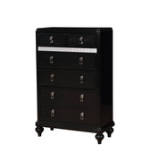 Six Drawers Contemporary Solid Wood Chest With Mirror Accent, Black