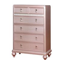 Five Drawers Contemporary Solid Wood Chest With Mirror Accent, Pink