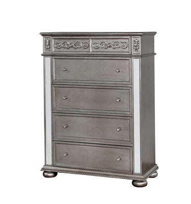 Traditional Solid Wood Chest With Floral Carvings Accent, Silver