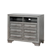 Transitional Wood Media Chest With English Dovetail Drawers, Gray