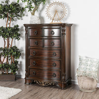 Transitional Wood Chest With Antique Drawer Pulls, Brown
