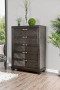 Transitional Wood Chest With VShape Plank Design, Espresso Brown