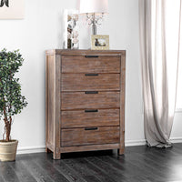 Transitional Solid Wood Chest With 5 Drawers, Weathered Light Oak Brown