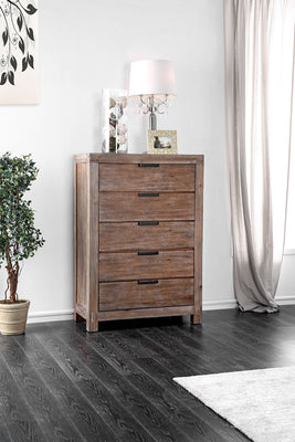 Transitional Solid Wood Chest With 5 Drawers, Weathered Light Oak Brown