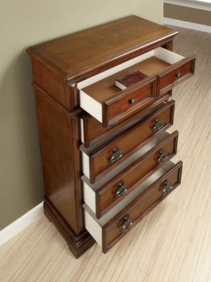 Transitional Solid Wood Chest With 5 Drawers, Brown