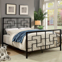 Geometrically Charmed Metal California King Size Bed, Dark Bronze