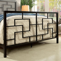 Geometrically Charmed Metal California King Size Bed, Dark Bronze