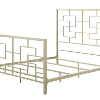 Geometrically Charmed Metal California King Size Bed, White