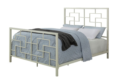 Geometrically Charmed Metal California King Size Bed, White