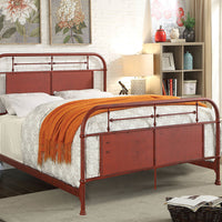 Industrial Style Metal California King Bed With Spindle Accents, Red