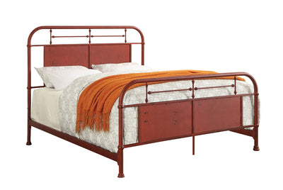 Industrial Style Metal California King Bed With Spindle Accents, Red